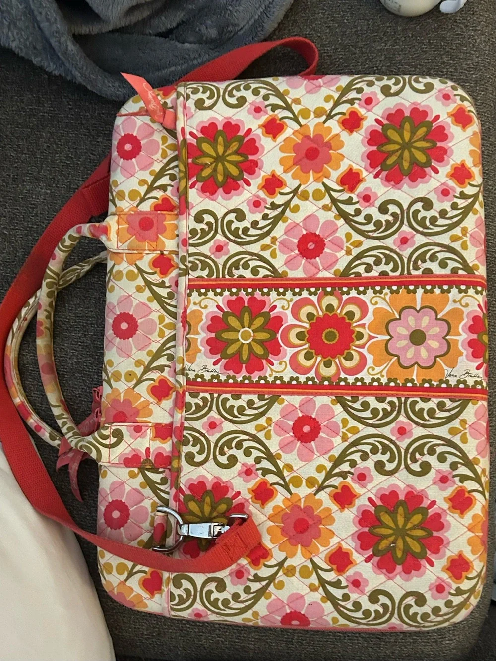 Vera Bradley Quilted Floral hard shell Laptop Tote Bag in Pink & Orange